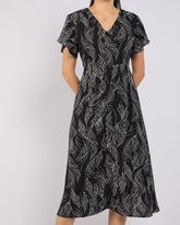 Lines Printed Flutter Sleeve Midi